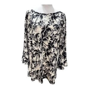 Iolani Women's Tropical/Floral Bell Sleeve Boat Neck Blouse-Size XL